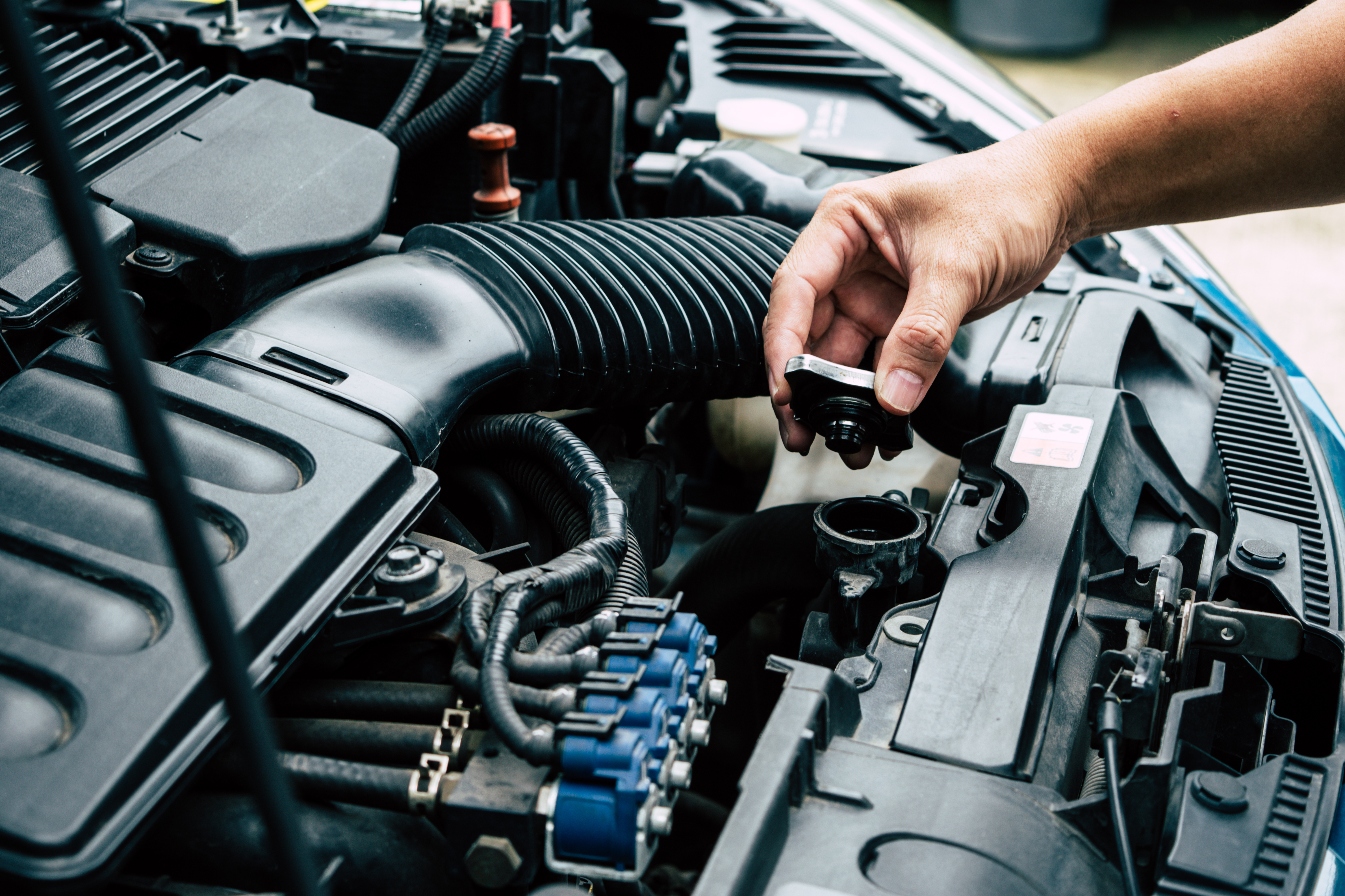 person checking car fluids