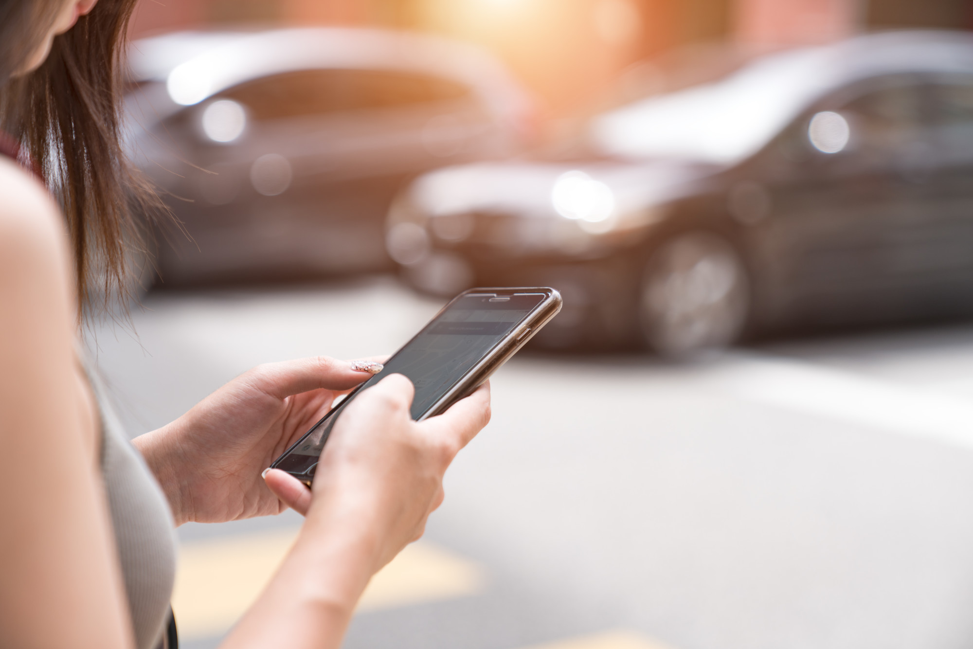 woman looking at car app