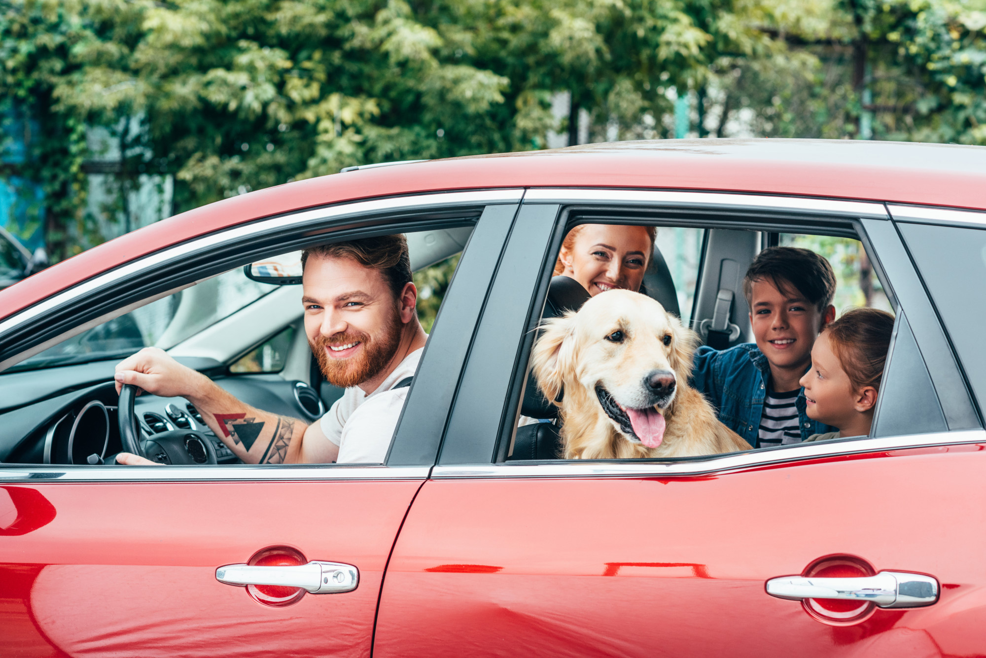 family in car