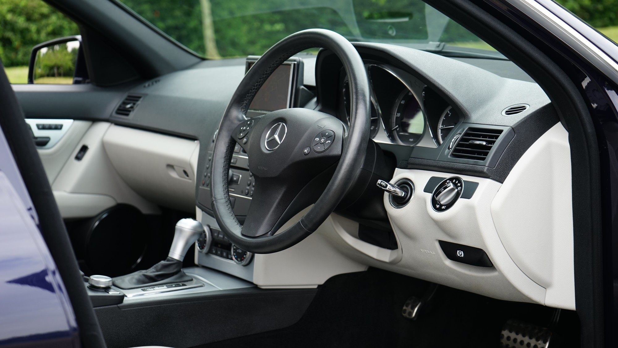 car interior and steering wheel